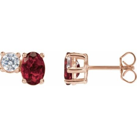 14k Rose Lab-grown Ruby & 1/2 Ctw Lab-grown Diamond Earrings