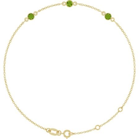 14k Yellow Natural Peridot Bezel-set Three-stone 6 1/2-7 1/2' Bracelet