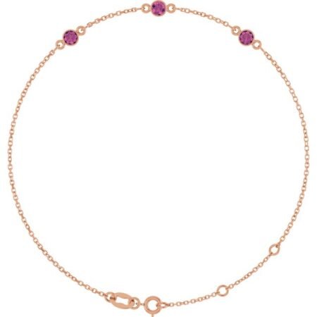 14k Rose Natural Pink Tourmaline Bezel-set Three-stone 6 1/2-7 1/2' Bracelet
