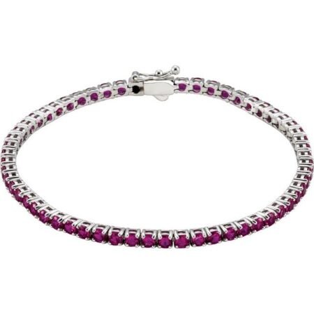 14k White Lab-grown Ruby Line 7.25' Bracelet