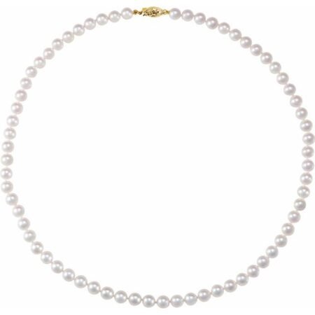 14k Yellow Cultured White Akoya Pearl 18' Necklace