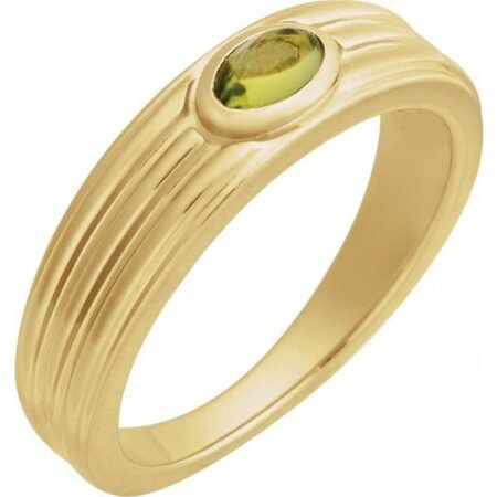 14k Yellow 5x3 Mm Natural Peridot Cabochon Ring