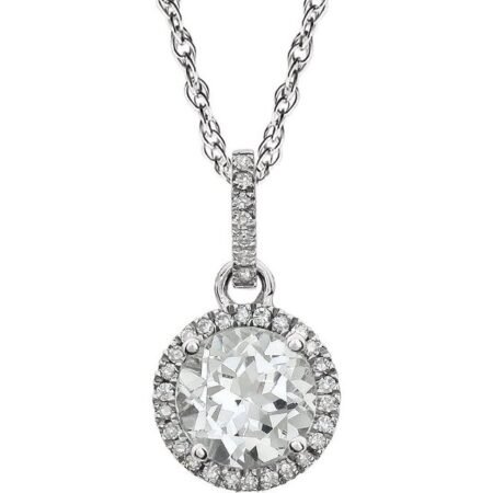 14k White Lab-grown White Sapphire & 1/10 Ctw Natural Diamond 18' Necklace