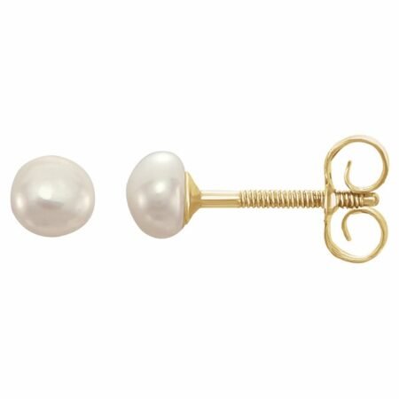14k Yellow Cultured White Freshwater Pearl Earrings