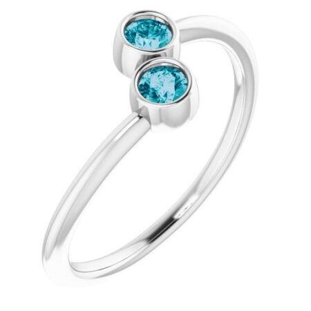 14k White Natural London Blue Topaz Two-stone Ring