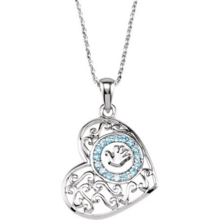 Sterling Silver 1.5 Mm Round Imitation Blue Cubic Zirconia Handprints 18' Necklace