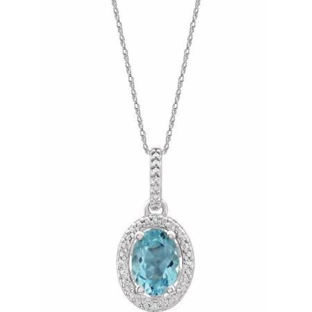 Sterling Silver Natural Sky Blue Topaz & .01 Ctw Natural Diamond 18' Necklace