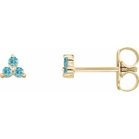 14k Yellow Natural Blue Zircon Three Stone Earrings