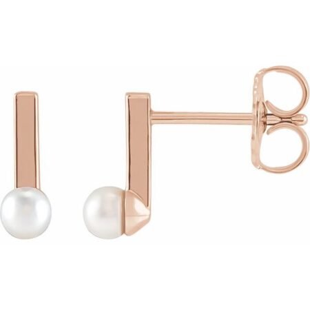 14k Rose Cultured Seed Pearl Bar Earrings