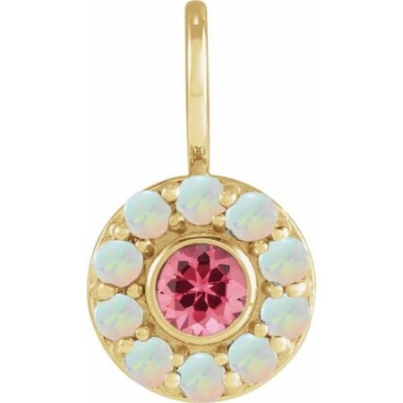 14k Yellow Natural Pink Spinel & Natural White Opal Halo-style Charm/pendant