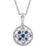 Sterling Silver Natural Blue Sapphire & .03 Ctw Natural Diamond 18' Necklace