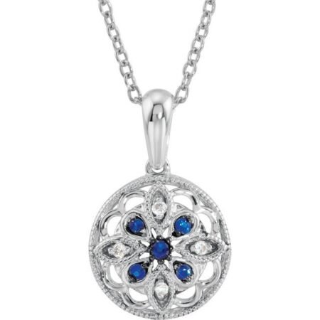 Sterling Silver Natural Blue Sapphire & .03 Ctw Natural Diamond 18' Necklace