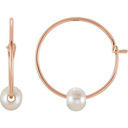 14k Rose Cultured White Freshwater Pearl Youth Huggie Earrings