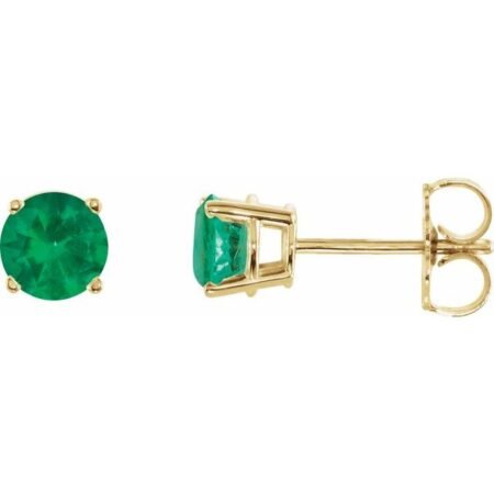 14k Yellow 5 Mm Natural Emerald Earrings