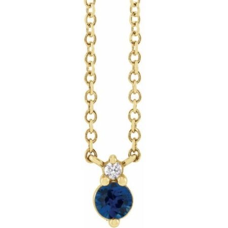 14k Yellow Natural Blue Sapphire & .015 Ct Natural Diamond 18' Necklace
