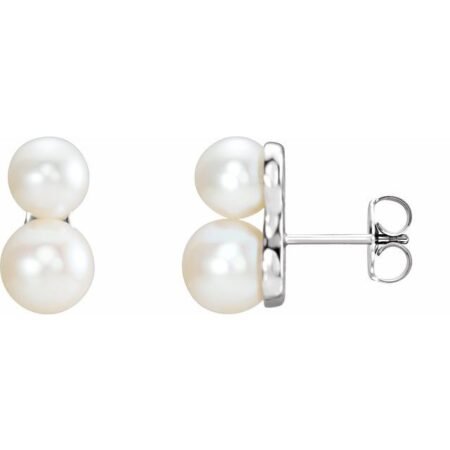 14k White Cultured White Freshwater Pearl Ear Climbers
