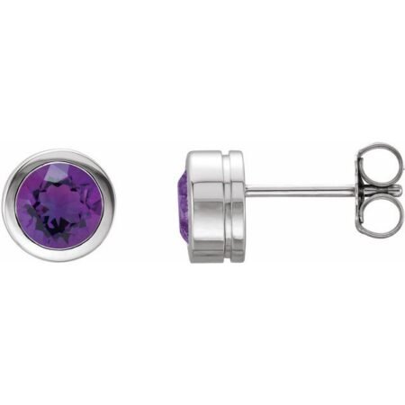 14k White Natural Amethyst Bezel-set Earrings