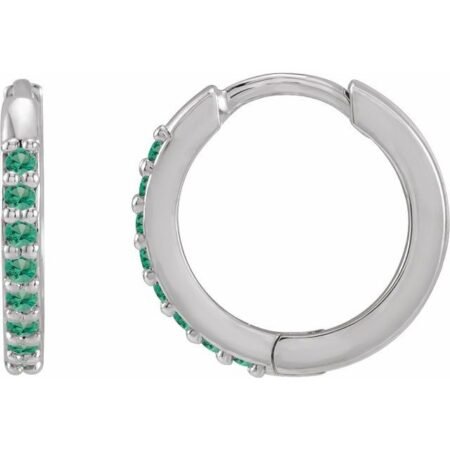14k White Lab-grown Emerald Hinged 12.5 Mm Hoop Earrings