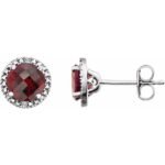 Sterling Silver Natural Mozambique Garnet & .01 Ctw Natural Diamond Earrings