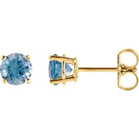 14k Yellow 4 Mm Natural Swiss Blue Topaz Earrings