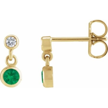 14k Yellow Lab-grown Emerald & .05 Ctw Natural Diamond Two-stone Earrings