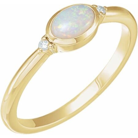 14k Yellow Natural Ethiopian Opal & .03 Ctw Natural Diamond Ring