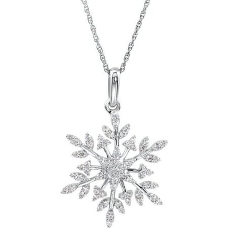 Sterling Silver Imitation White Cubic Zirconia Snowflake 18' Necklace