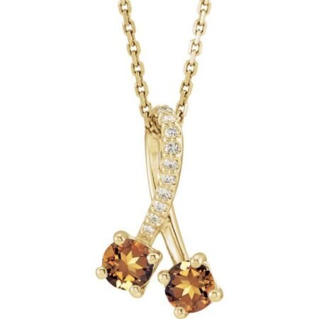 14k Yellow Natural Citrine & .05 Ctw Natural Diamond 16-18' Necklace