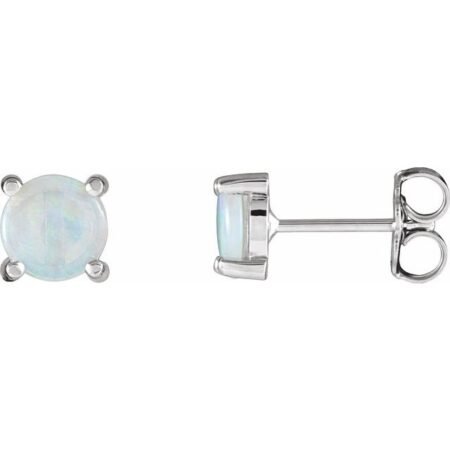 14k White 6 Mm Natural White Opal Earrings