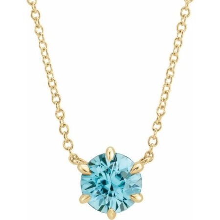 14k Yellow Natural Blue Zircon Solitaire 18' Necklace