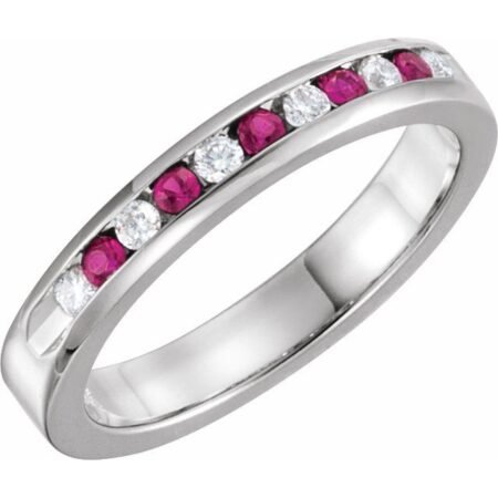 14k White Natural Ruby & 1/10 Ctw Natural Diamond Anniversary Band Size 7