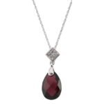 14k White Natural Brazilian Garnett & .04 Ctw Natural Diamond 18' Necklace