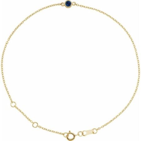 14k Yellow Lab-grown Blue Sapphire Bezel-set Solitaire 6 1/2-7 1/2' Bracelet