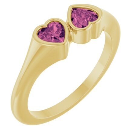 14k Yellow Natural Pink Tourmaline Two-stone Ring