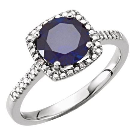 Sterling Silver Lab-grown Blue Sapphire & .01 Ctw Natural Diamond Ring