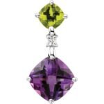 14k White Natural Amethyst, Natural Peridot & .03 Ctw Natural Diamond Pendant
