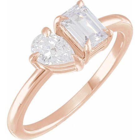 14k Rose 1 Ctw Lab-grown Diamond Two-stone Ring