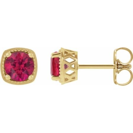 14k Yellow 5 Mm Lab-grown Ruby Earrings