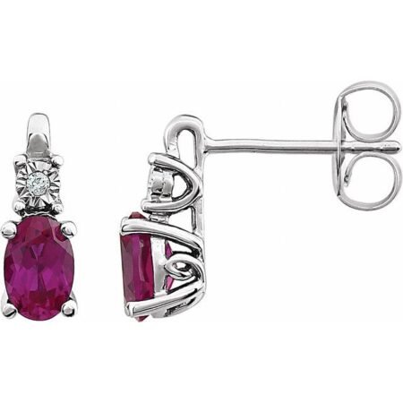 14k White Lab-grown Ruby & .02 Ctw Natural Diamond Earrings