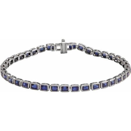 14k White Lab-grown Blue Sapphire Line 7' Bracelet