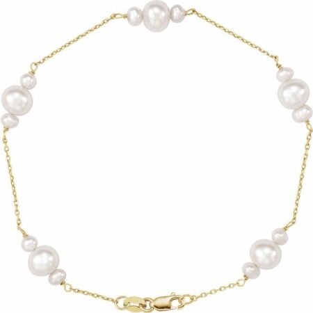 14k Yellow Cultured White Freshwater Pearl 7 1/2' Bracelet