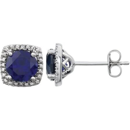 Sterling Silver Lab-grown Blue Sapphire & .015 Ctw Natural Diamond Earrings