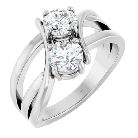 14k White 1 Ctw Natural Diamond Two-stone Ring