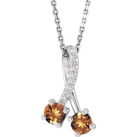 Platinum Natural Citrine & .05 Ctw Natural Diamond 16-18' Necklace