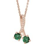 14k Rose Lab-grown Emerald & .05 Ctw Natural Diamond 16-18' Necklace