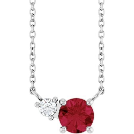 Sterling Silver Natural Ruby & .06 Ct Natural Diamond 18' Necklace