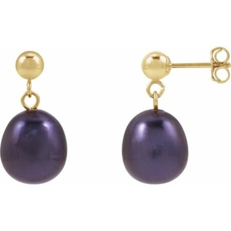 14k Yellow Cultured Black Freshwater Pearl Earrings
