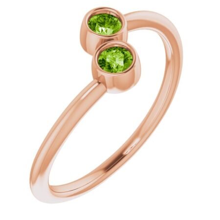 14k Rose Natural Peridot Two-stone Ring