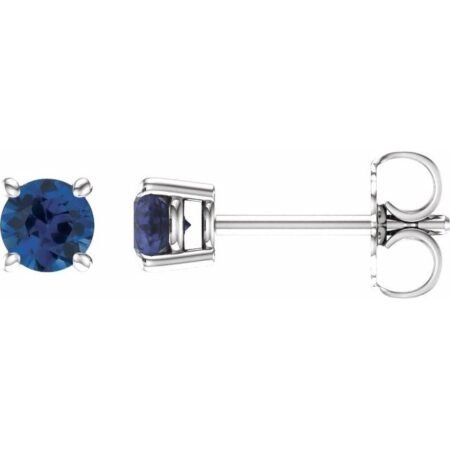 14k White 4 Mm Natural Blue Sapphire Earrings