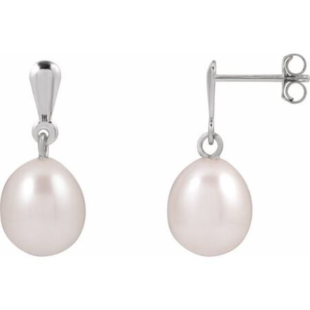 14k White Cultured White Freshwater Pearl Earrings